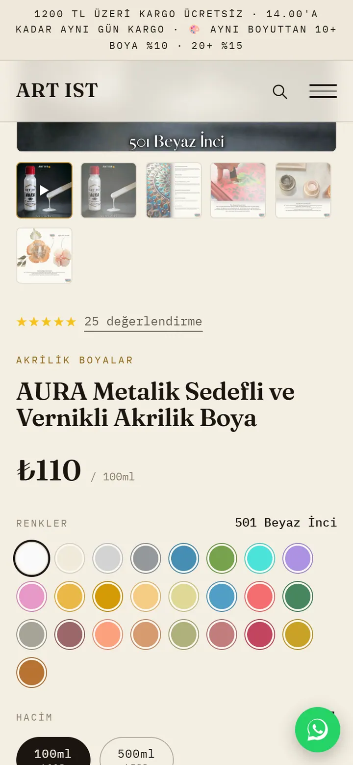 The phone view of the ART IST product page