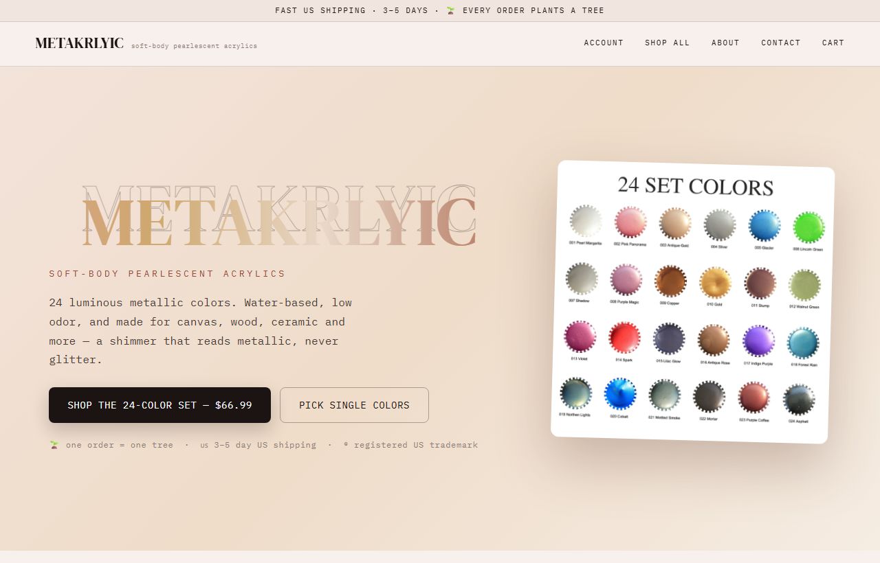 METAKRLYIC ana sayfası: 24 renklik set kartelası